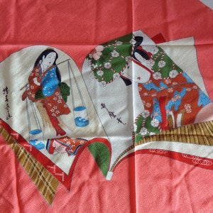 Paño de regalo coleccionable Furoshiki Diseño Ukiyo-e, tela japonesa Chirimen para envolver, vintage sin usar, rastros del tiempo MANCHAS AMARILLAS #7210