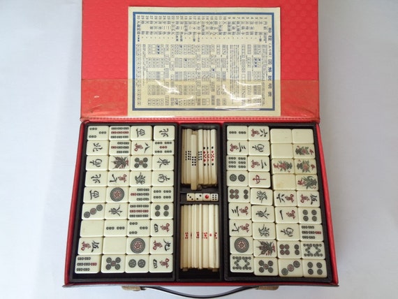 Vintage Chinese Mahjong Set Traditional 144 Tiles Mah-Jong Game