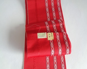 Luxury Hakata-ori Pure silk obi belt Vintage Japanese weave Hanhaba KAKU obi, boxed #S7213