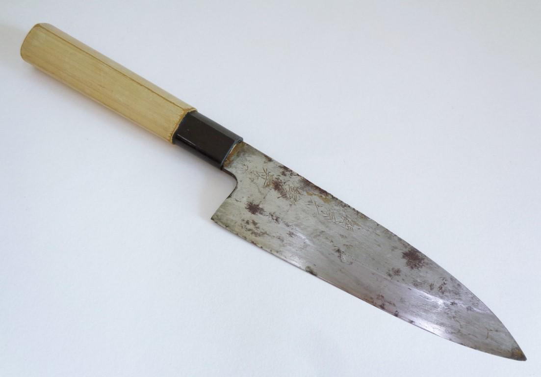 Old Gyuto Chef's Knife, Japanese Handmade Hand-forged Signed