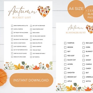 Autumn Bucket List / Autumn Scavenger Hunt / Fall Bucket List PRINTABLE