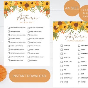 Autumn Bucket List / Autumn Scavenger Hunt / Fall Bucket List PRINTABLE