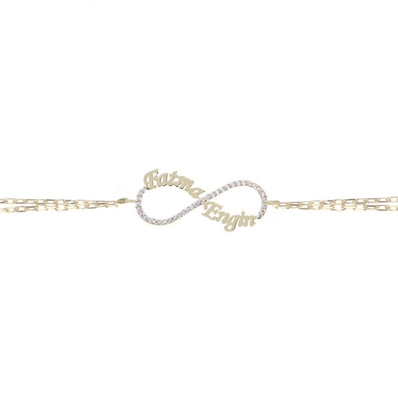 Zircon Stone Jewelry Double Name Jewelry Silver Infinity Bracelet Anniversary Gift For Wife Personalized Handwriting Bracelet Her Gift
