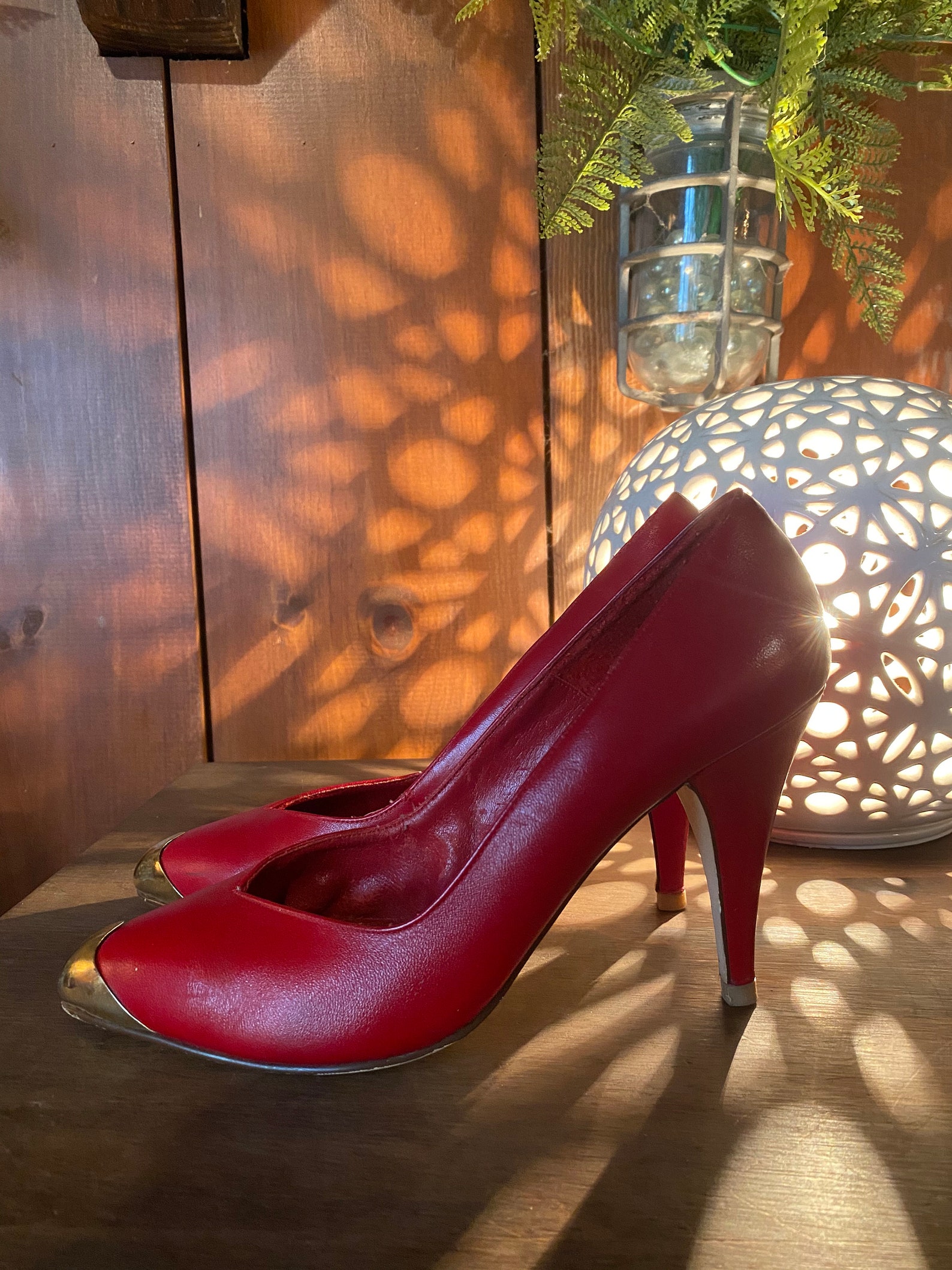 red vintage pumps