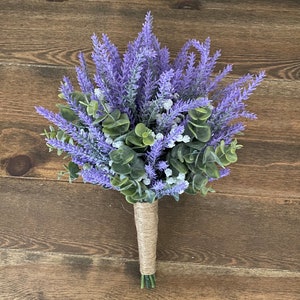 Lavender, Baby&#39;s Breath & Eucalyptus Bridal Bouquet, Bridesmaid Bouquet, Affordable Bridal Bouquet,Fall, Barn, Matching Boutonniere, simple