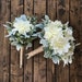 Ivory Dahlia White Lavender & Eucalyptus w/ Lamb's Ear Bridal Bouquet, Bridesmaid Bouquet, Simple Bouquet, Matching Boutonniere