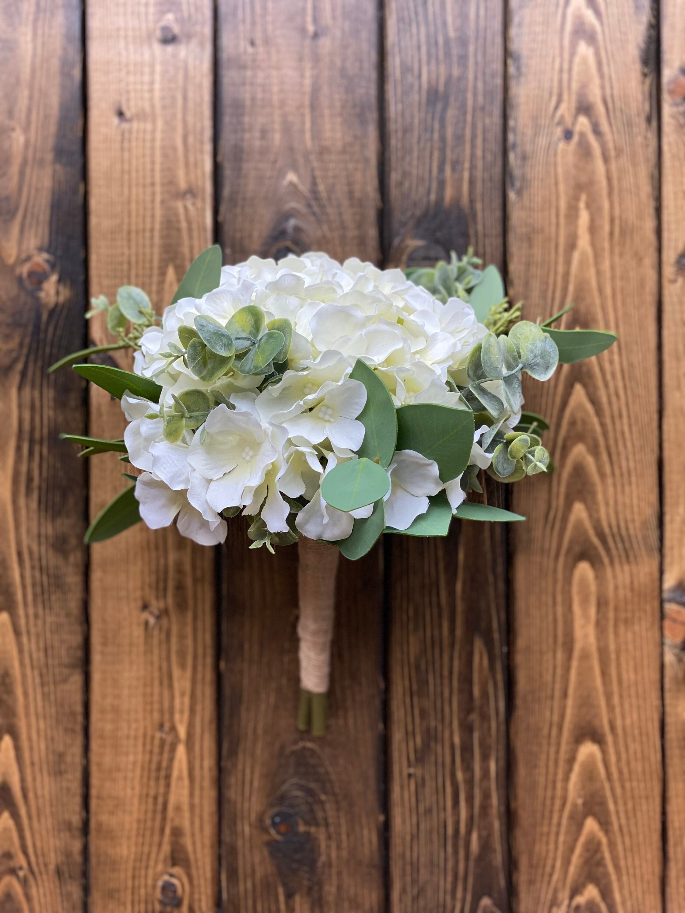 Ivory Hydrangea & Eucalyptus Bridesmaid Bouquet, Ivory Bridal Bouquet,