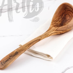 Personalized Gift Set - Olive Wood Ladle Handmade | Wooden Serving Utensils | Custom Wooden Soup Ladle (+FREE Personalization +Wood BeesWax)