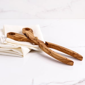 Olive Wood Salad Tongs | Wood Toast Tongs | Practical Bread Tongs + FREE ArtisRaw Wood Beeswax