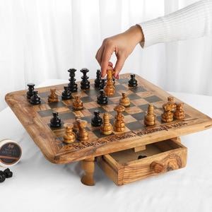 Handmade Olive Wood Chess Set – Choose Board Only or Board with Pieces | Personalized Gift