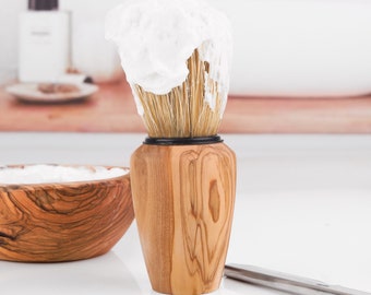 Handmade Olive Wood Shaving Brush & Bowl Set (Free Personalization + BeesWax Kit)