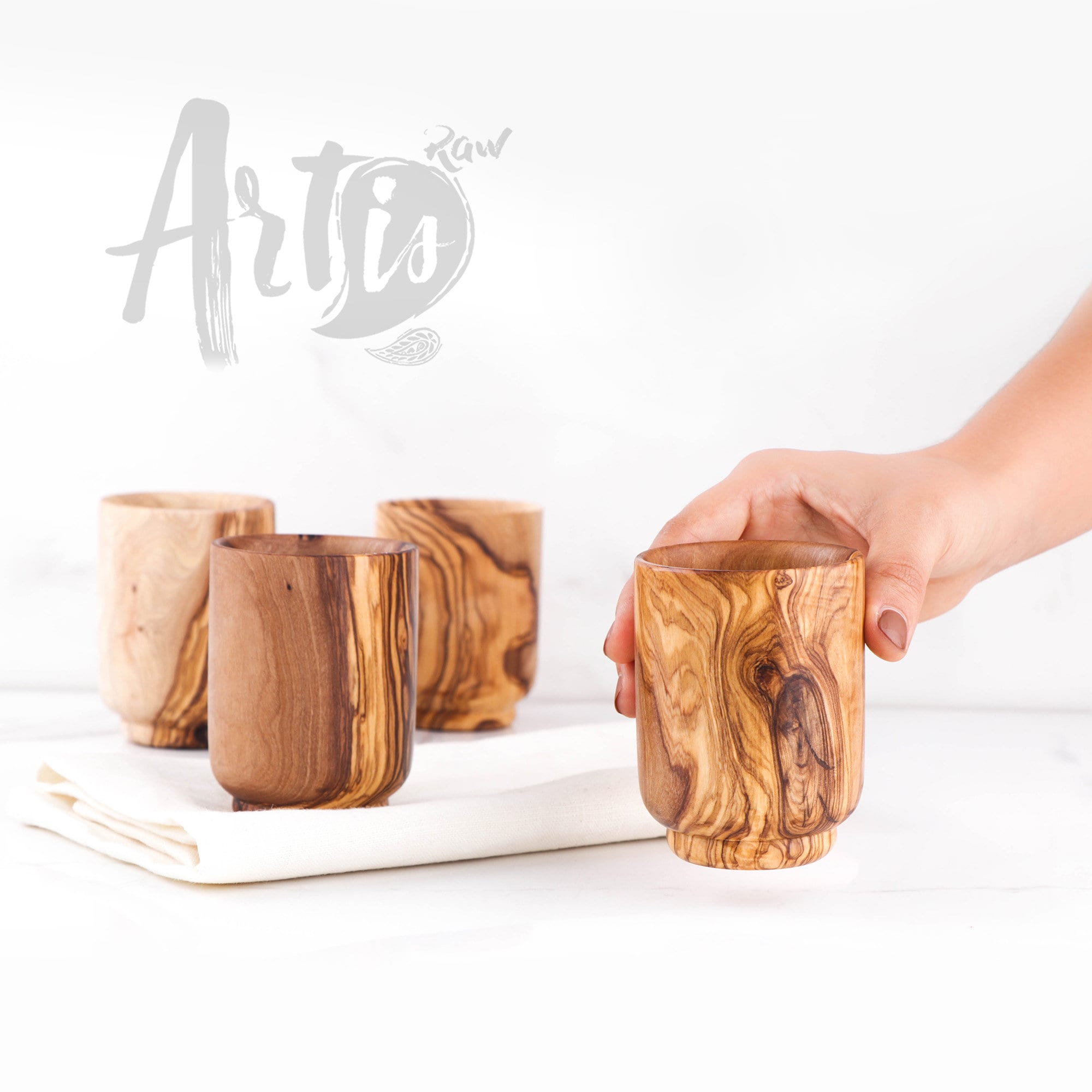 Handcrafted Olive Wood Cups Wooden Mugs for Warm/cold Beverages