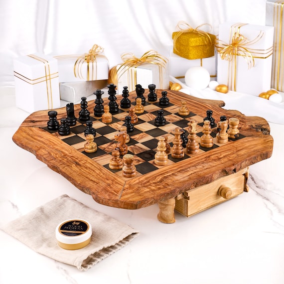 3 en 1 en bois Chess Set Bois Bord Sculpté à La Main Crafted pièces réalisées Pliant Jeu 