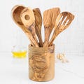 Cooking Utensils Set with Holder, 5-Piece Essential Olive Wood Utensils, Housewarming Gift  +FREE Personalization & Wood Beeswax product logo