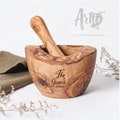 Mortar and Pestle Wooden Handmade | Antique Olive Wood Pestle and Mortar with Rustic Edges | FREE Personalization & Beeswax Finish product logo
