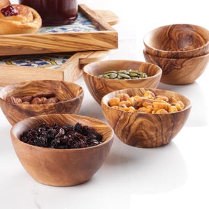 Handmade Tunisian Olive Wood Bowl Set: Small Dipping Bowls
