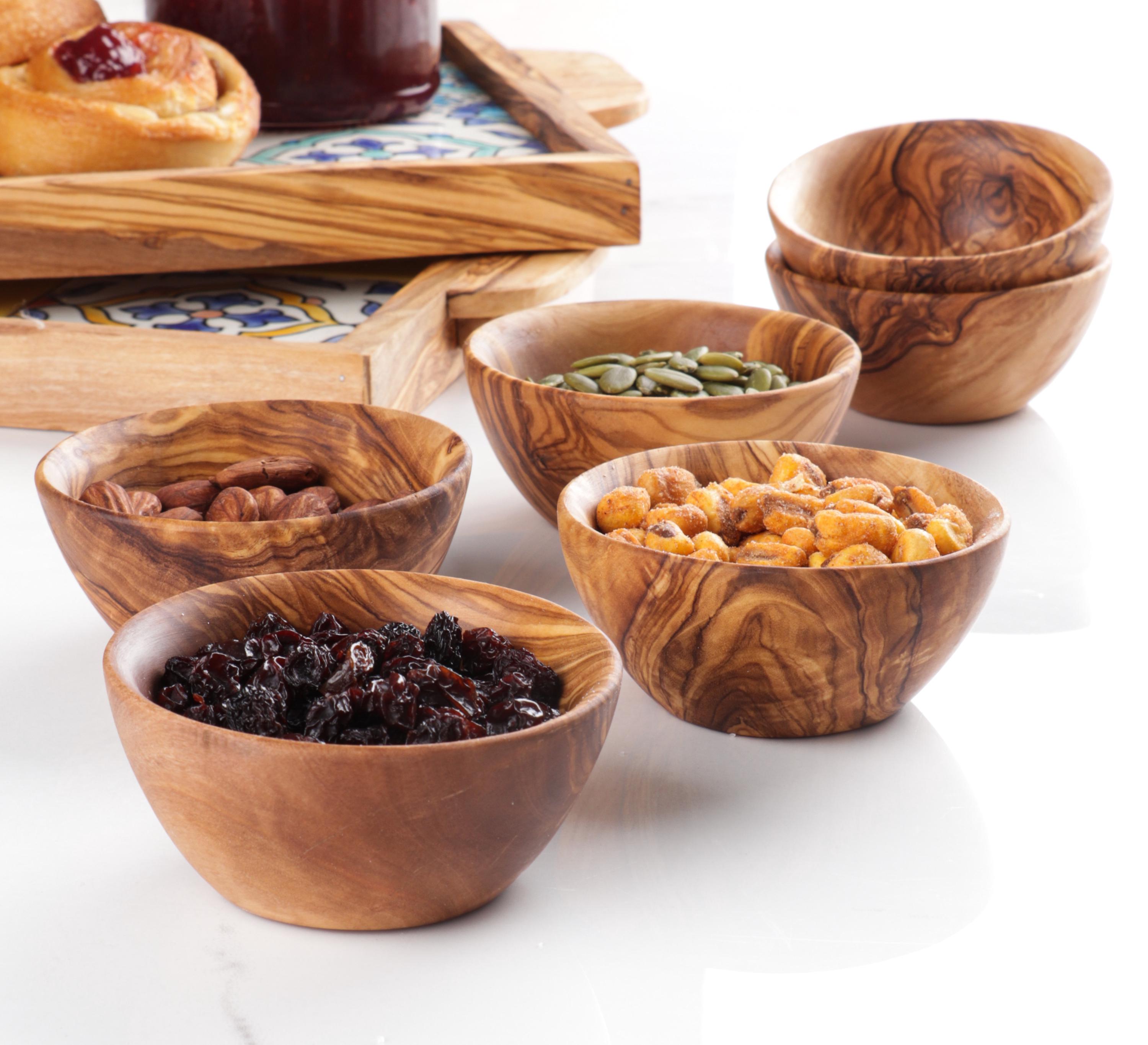 手作りチュニジア産オリーブウッドボウルセット：小さなディッピング