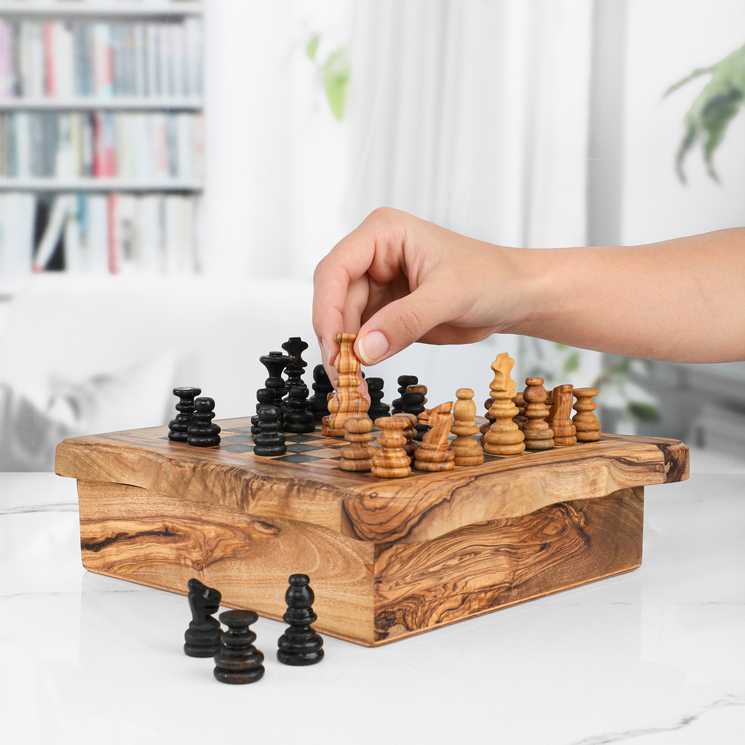 Fancy Wooden Chess Set with Storage and Pieces - Artisraw