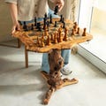 Olive Wood Chess Table with Natural Edges - Wooden Chess Set Table Handmade - Unique Christmas Gift with FREE Personalization & Wood Finish product logo