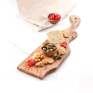 Handmade Olive Wood Cutting Board: Rustic Kitchen Slab with Handle