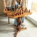 Handmade Olive Wood Chess Table with Rustic Natural Edge + GIFT BeesWax Kit product logo