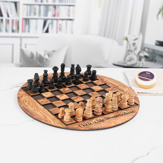 Handmade Olive Wood Chess Board - Wooden Chess Set with Hand Carved Chess  Pieces - Artisraw