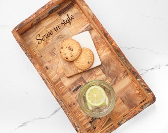 Handmade Olive Wood Serving Tray: Rustic Breakfast & Coffee Table Tray