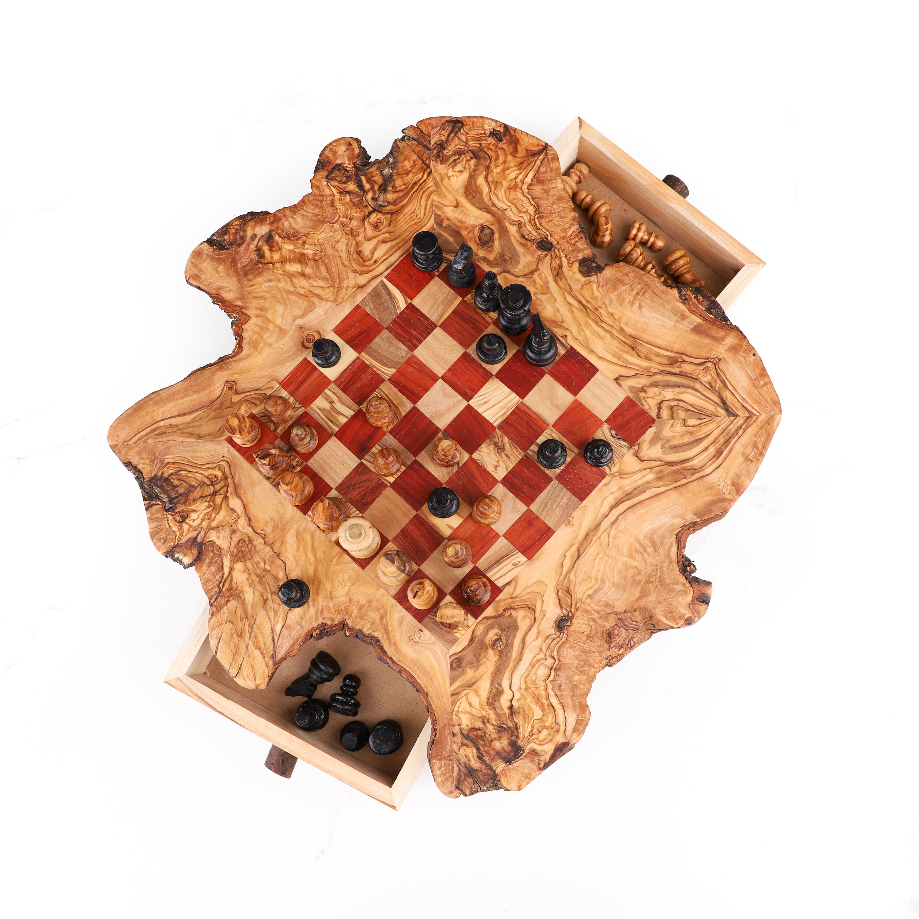 Wooden Chess Set with Rustic Rough Edges - Artisraw