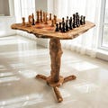 Handmade Olive Wood Chess Table with Rustic Natural Edge + GIFT BeesWax Kit