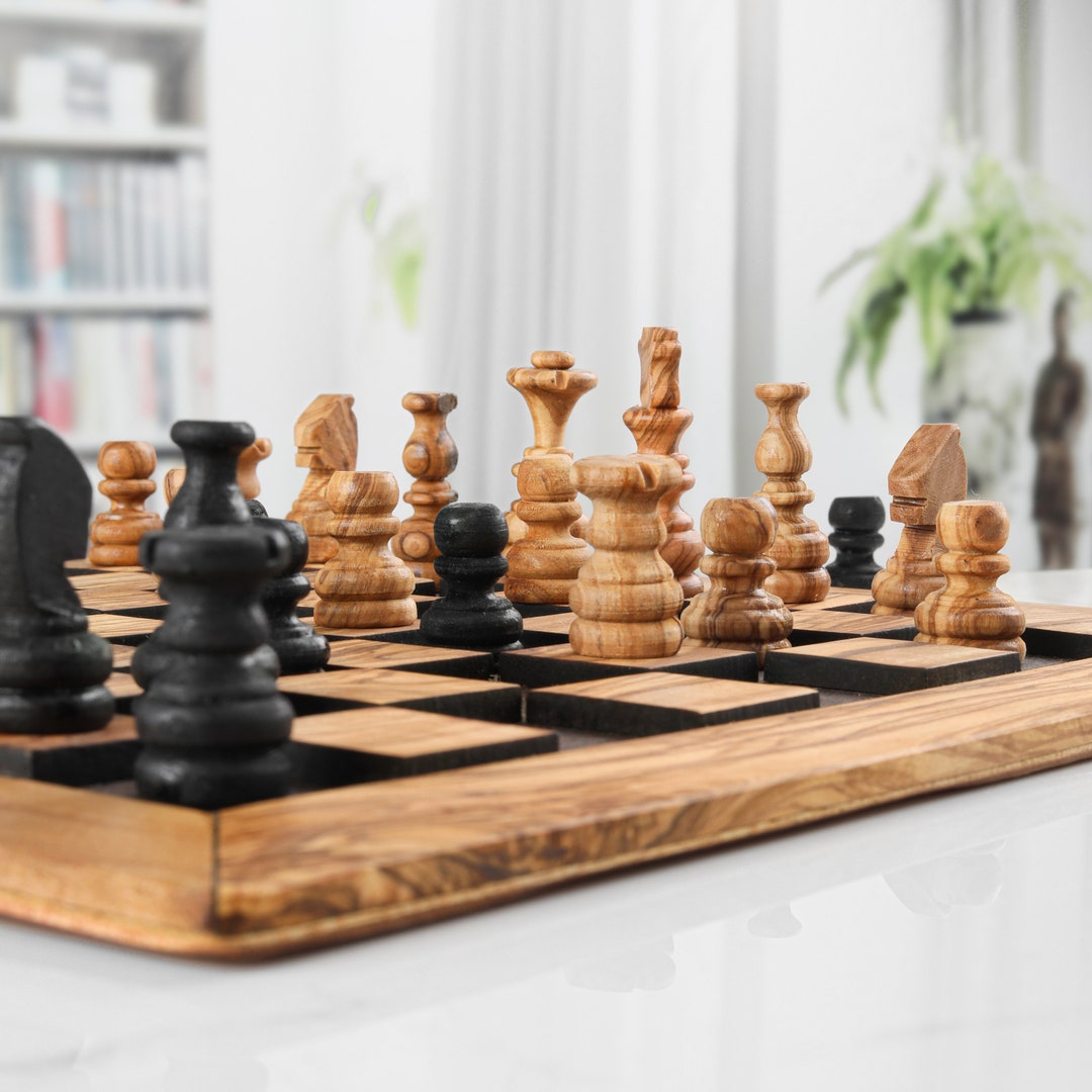 Wooden Chess Set with Rustic Rough Edges - Artisraw