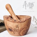 Handmade Olive Wood Mortar and Pestle: Rustic Kitchen Decor, FREE Personalization + GIFT BeesWax Kit product logo