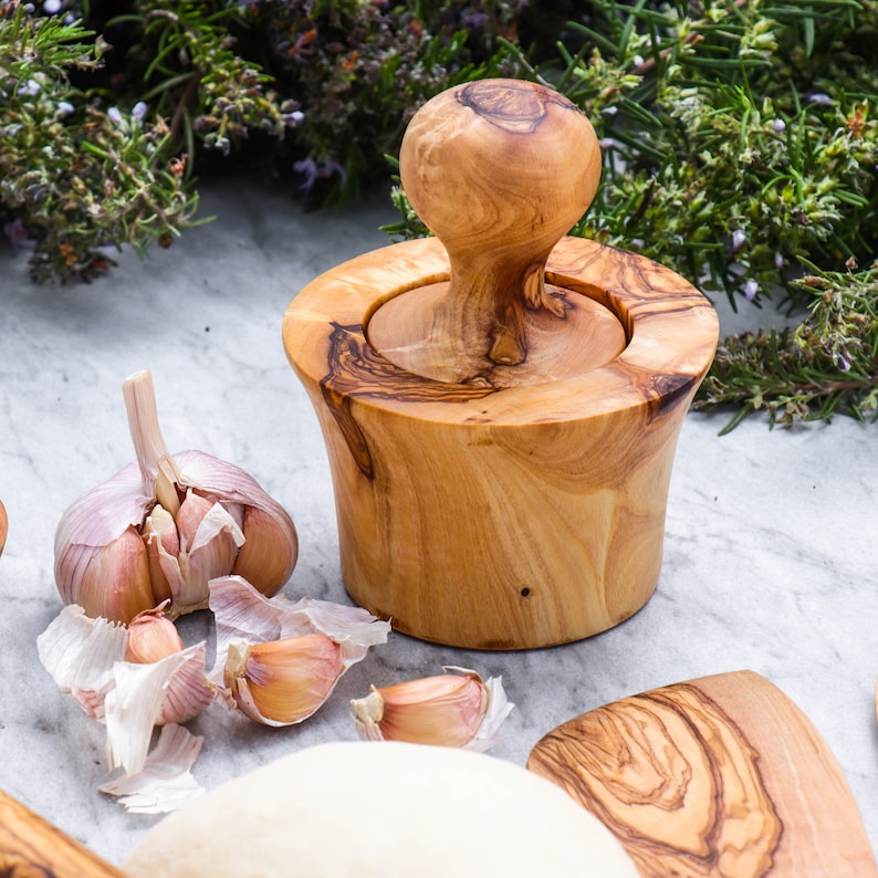 Garlic Press Made of Tunisian Olive Wood mortar and Pestle Etsy
