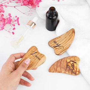 Handmade Olive Wood Gua Sha Set of 3: Personalized Facial Tool