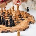 Rustic Chess Set with Rough Edges handmade from Olive Wood | Wooden Chess Board | Gifts for Him (FREE Personalization & Wood Conditioner) 