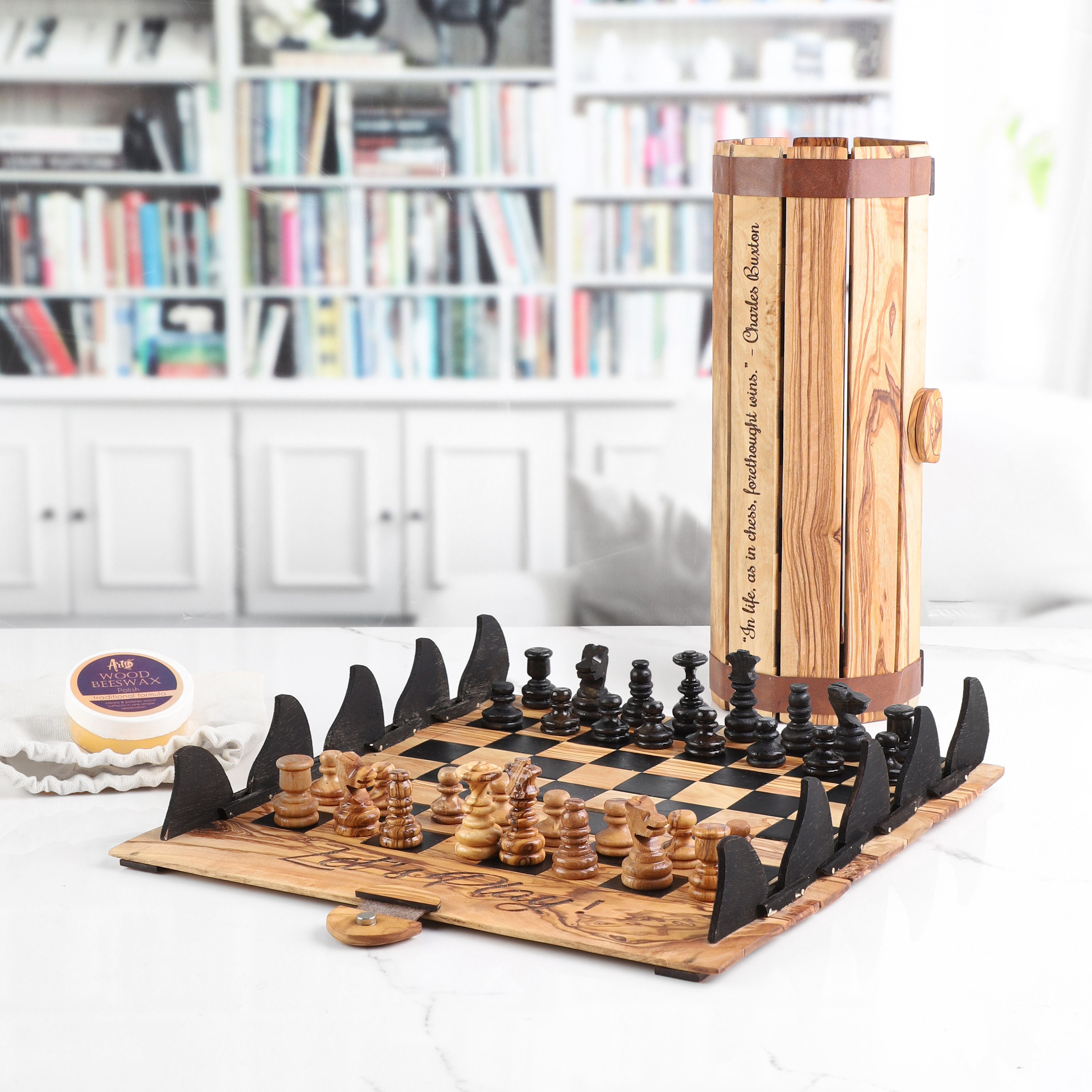 Wooden Chess Set with Rustic Rough Edges - Artisraw