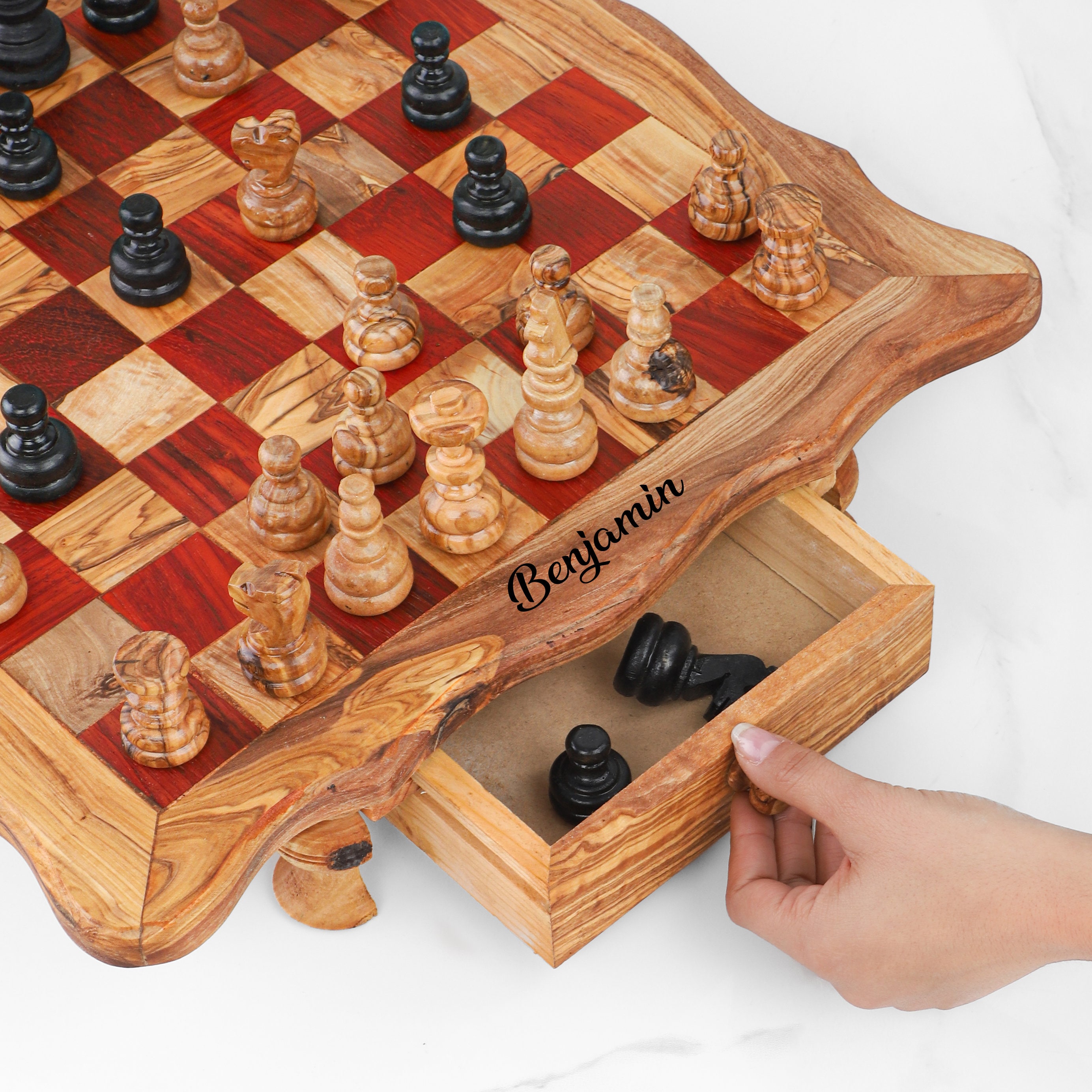 Handmade Olive Wood Chess Board - Wooden Chess Set with Hand Carved Chess  Pieces - Artisraw