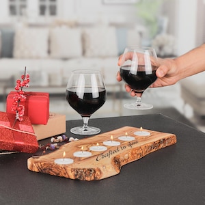 Olive wood Tealight Candle Holder from Tunisian Olive Wood (Free Personalization & Wood Conditioner Pot)