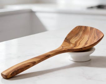 Duża szpatułka z drewna oliwnego: Przyrząd kuchenny, powłoka nieprzywierająca + zestaw na prezent z wosku pszczelego