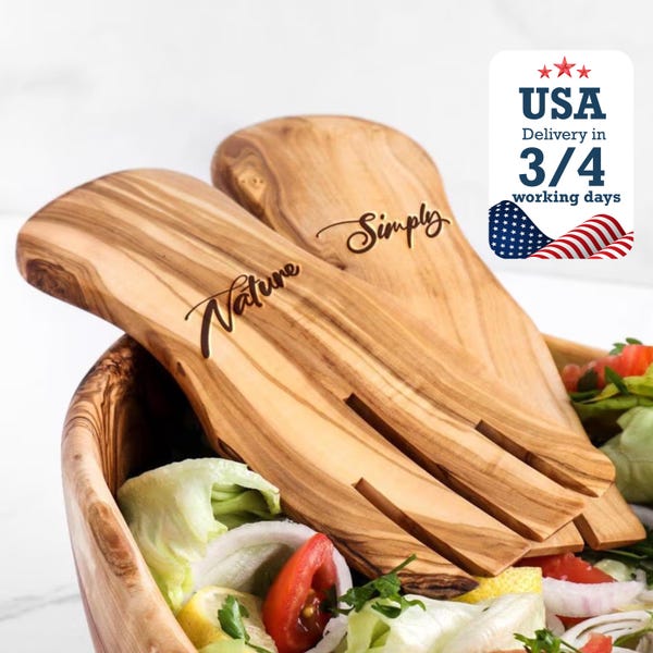 Teak Wood Brown Salad Serving Hands Set
