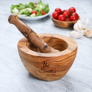 Wooden Mortar and Pestle handmade from Olive Wood / Wooden Pestle and Mortar Gift (+FREE Personalization & Wood BeesWax)