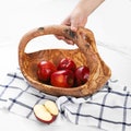 Hand-Carved Olive Wood Fruit Basket with Handle: Tunisian Wood Bowl product logo