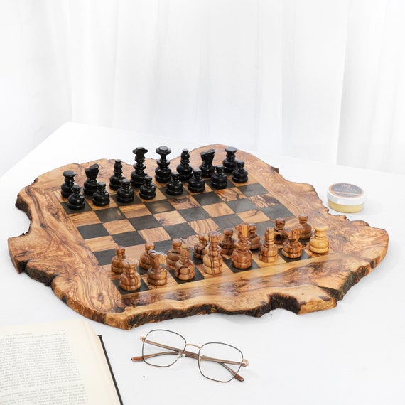 Wooden Chess Set with Rustic Rough Edges