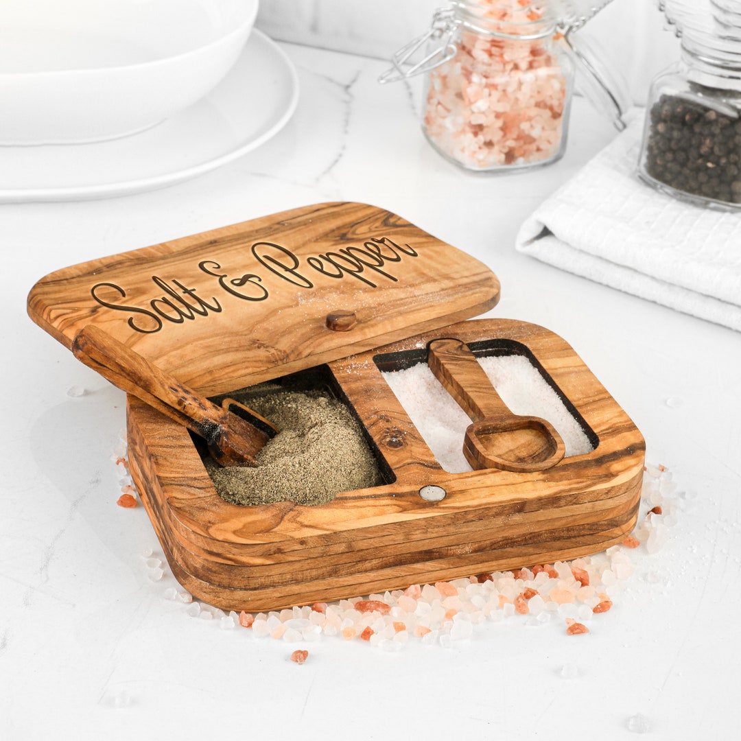 Wooden Salt Cellar With Lid and Spoons Olive Wood Salt and Etsy