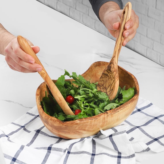 Wooden Salad Bowl Handmade From Olive Wood / Large Bowl for Salad