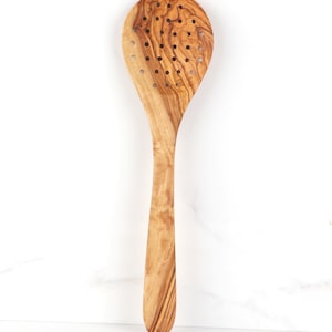 Large Olive Wood Pierced Spoon: Handmade Kitchen Cooking Utensil