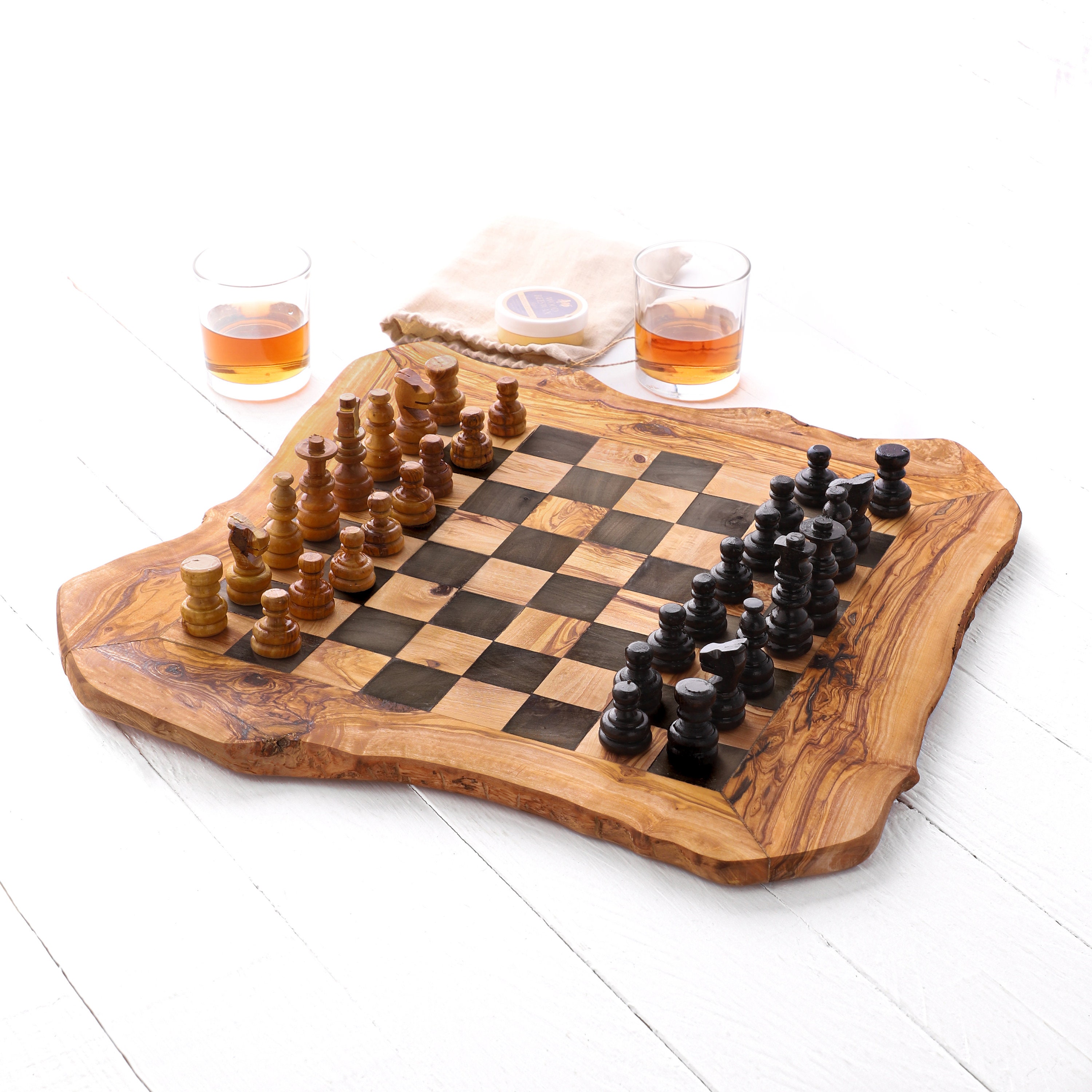 20 Large Olivewood & Wengue Inlaid Wooden Chess Board with 2 Squares