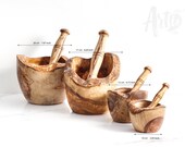 Rustic Mortar and Pestle made of Tunisian Olive Wood with varied sizes, Vintage Gift ( Free ArtisRaw Wood Conditioner)