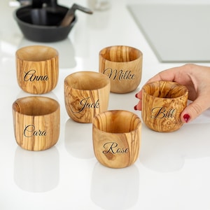 Set of 6 Handmade Olive Wood Shot Glasses – Unique Drinkware with Free Personalization - Wood Beeswax