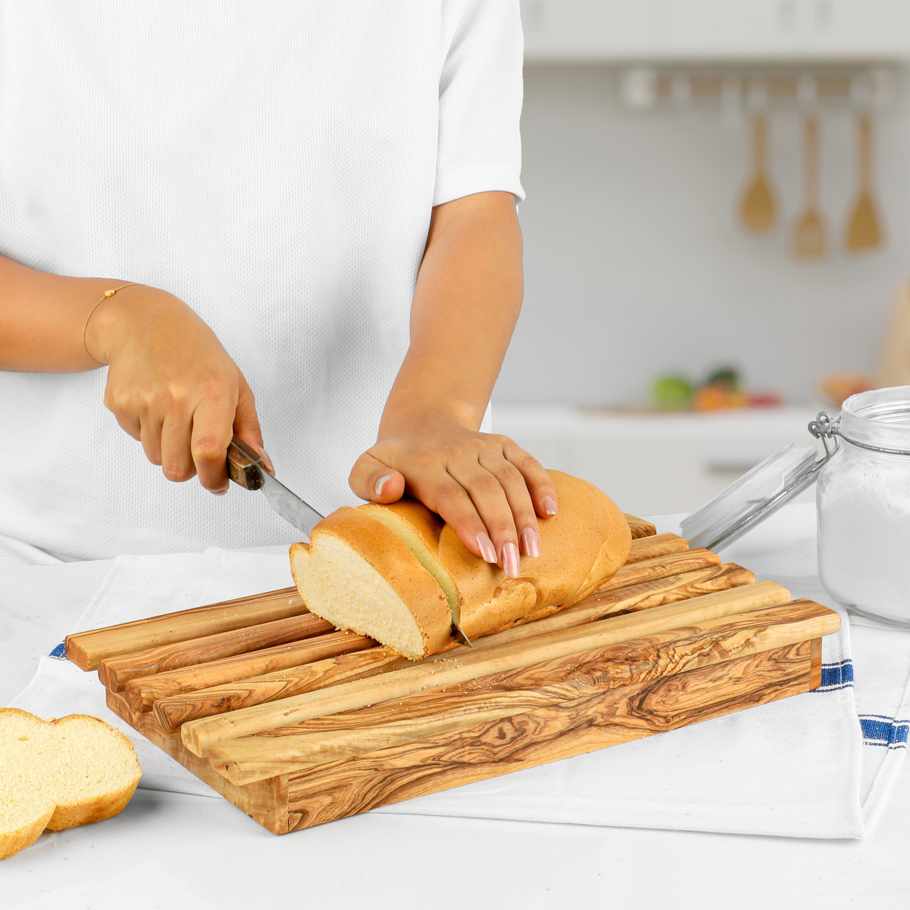 Olive Wood Bread Cutting Board With Crumb Catcher Handmade French