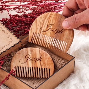 Wooden Comb handmade from Olive wood with Personalized Gift Box / Groomsmen Proposal / Anti-Static Custom Wooden Comb (+ Free Wood Beeswax)
